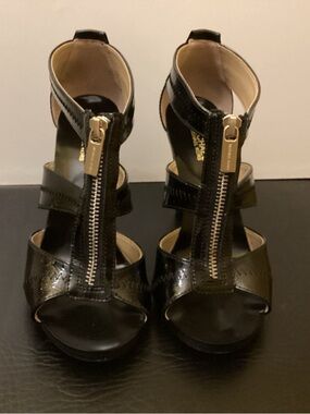 Michael Kors Black Patent Leather Zip Front Heels